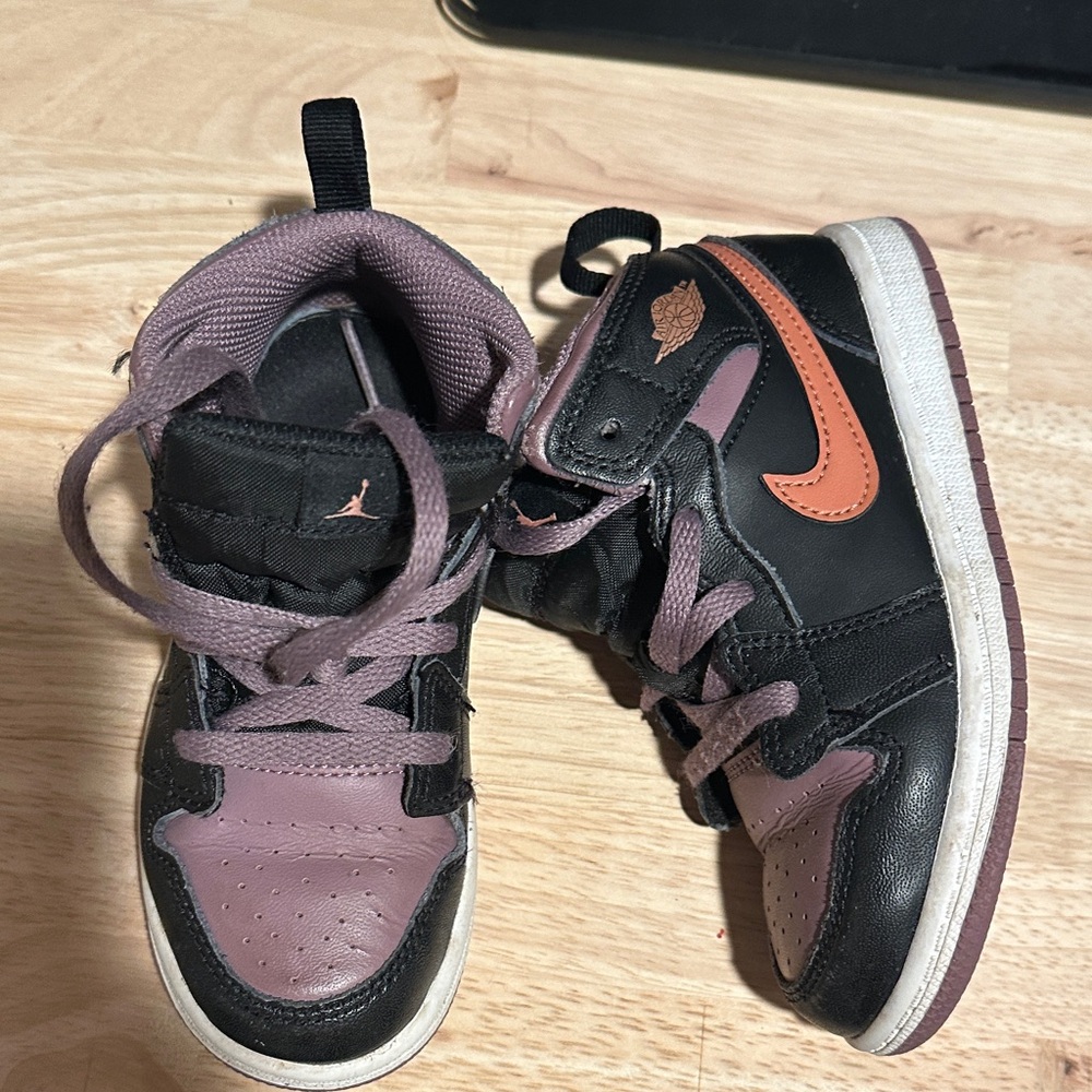 Jordan Kids Black Mauve and Orange High-Top Sneakers